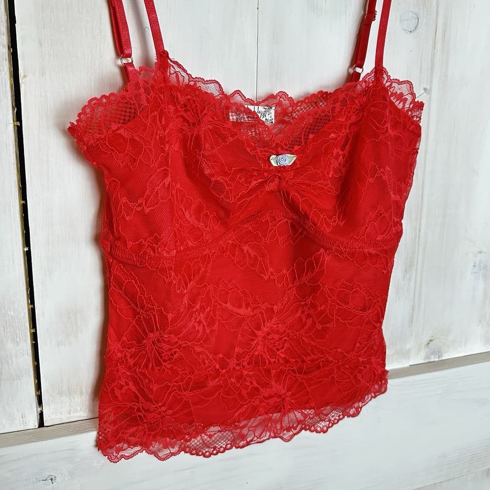 Free People Woman's Lacey Essential Cami Tank Red Rose Size XS New NWOT Y2K Boho - Picture 3 of 11